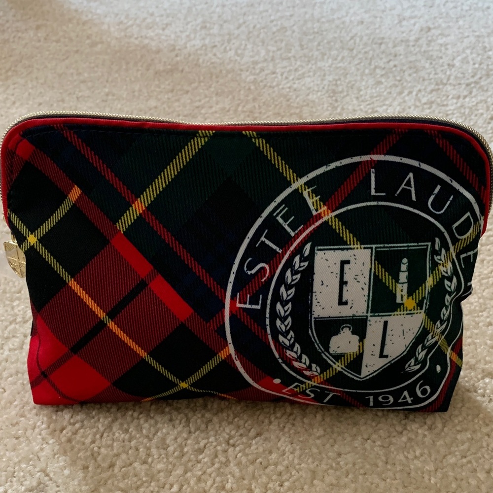 Est’ee Lauder Plaid Cosmetic Bag with Crest - NWOT